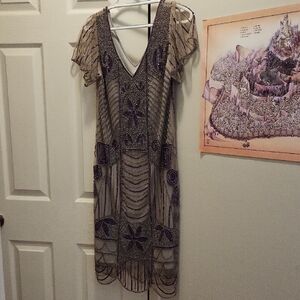 Elegant Purple and Gold Embellished Flapper / 1920s Dress